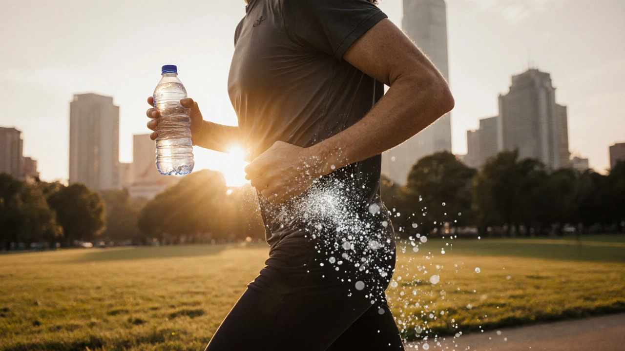 Person läuft am Morgen im Park, viszerale Fettansammlung schwindet.