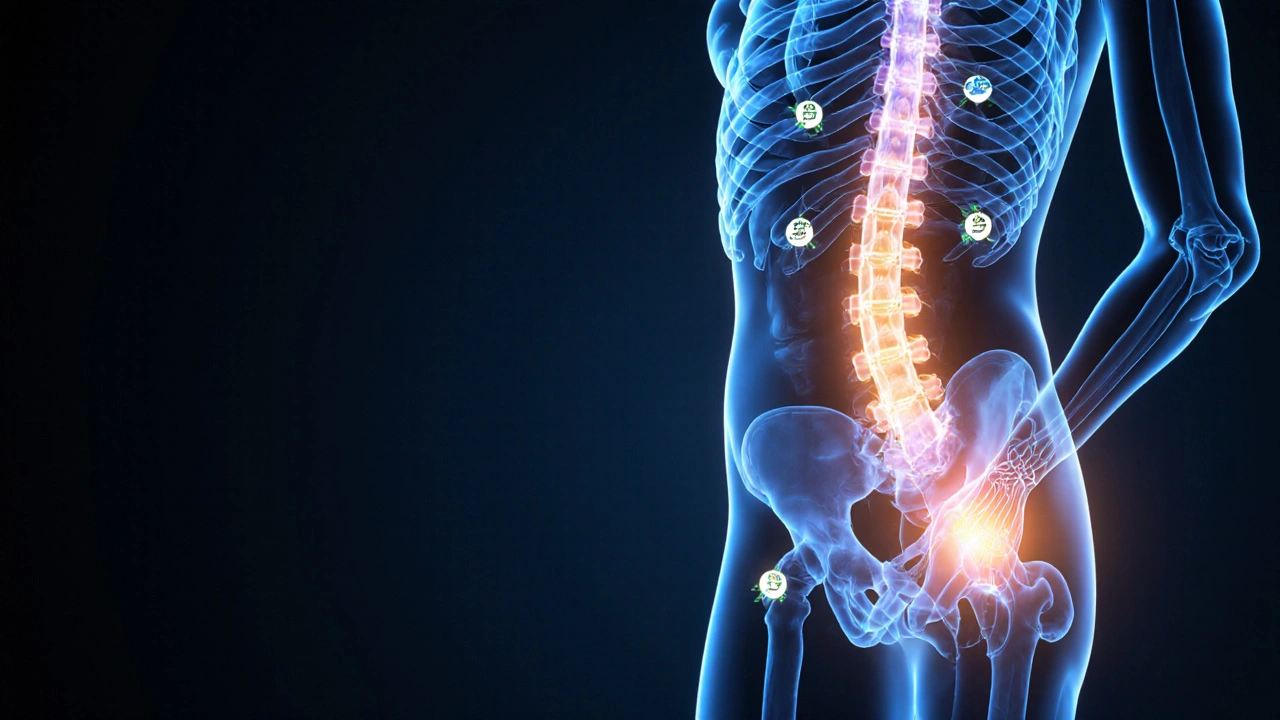 Transluzente Darstellung von CBD-Molekülen, die Schmerz- und Entzündungsrezeptoren im Körper beeinflussen.