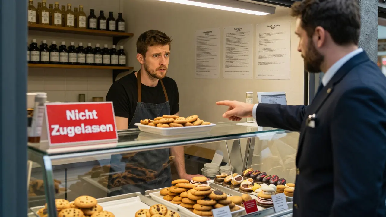 Bäcker mit unzulässigen CBD-Keksen vor Gesundheitsamt-Inspektor in Berlin.