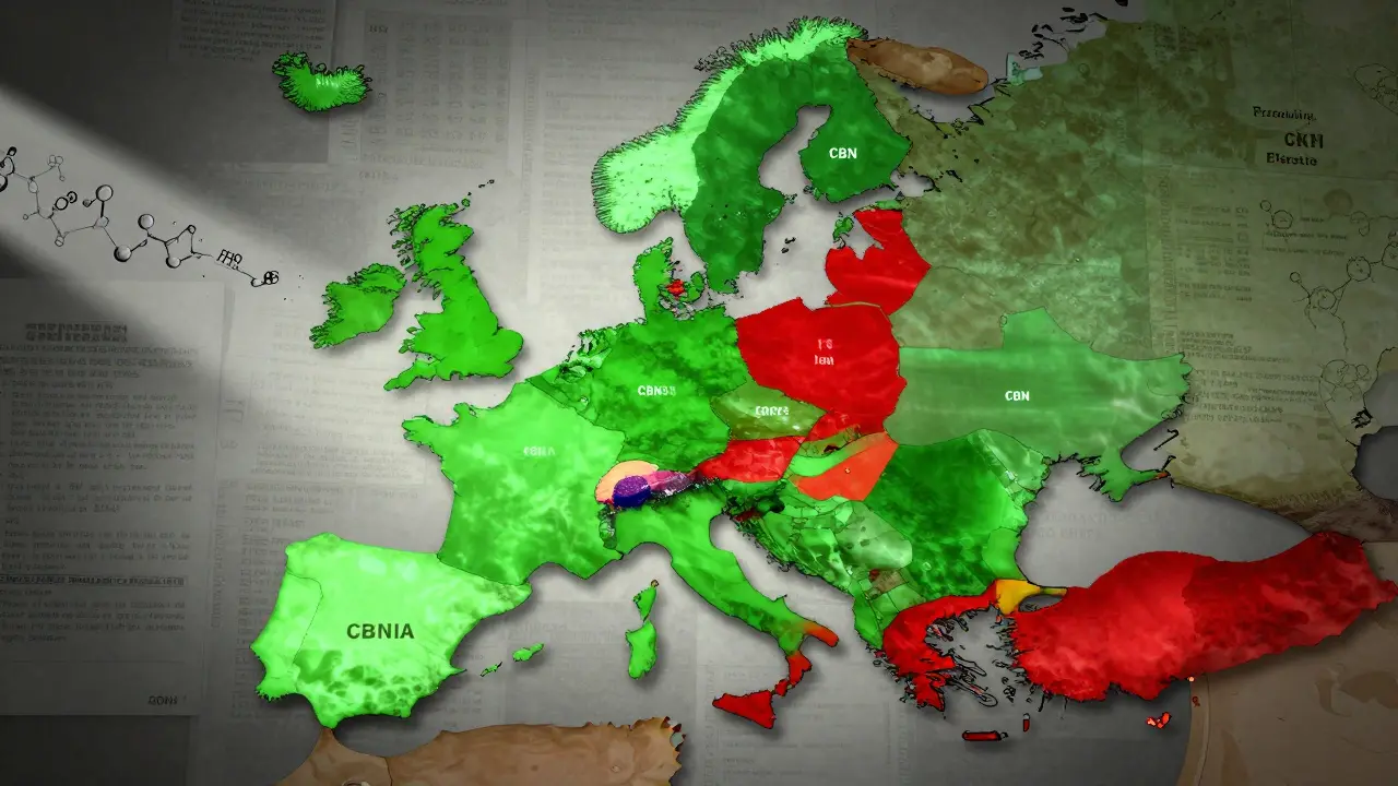 Gefragte Karte von Europa und USA mit legalen und verbotenen CBN-Zonen