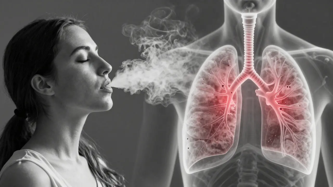 Vergleich von entspanntem Nutzer und belasteten Lungen auf anatomischer Darstellung.