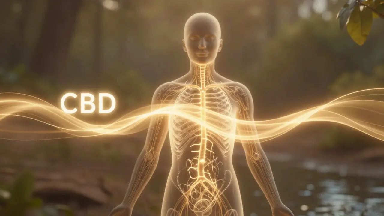 Eine menschliche Silhouette mit einem sanft leuchtenden körperlichen Gleichgewichtssystem.