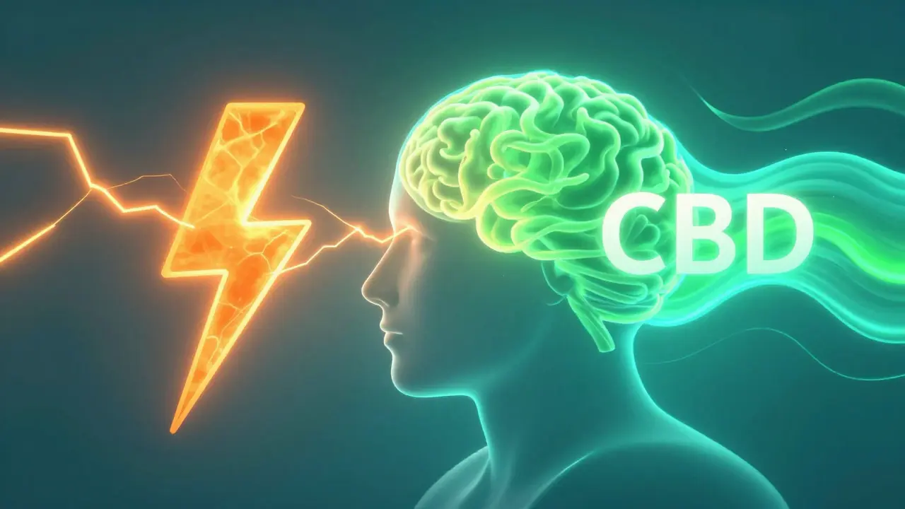 Abstrakte Darstellung des Unterschieds zwischen nervösem Koffein-Kick und ruhiger CBD-Energie.