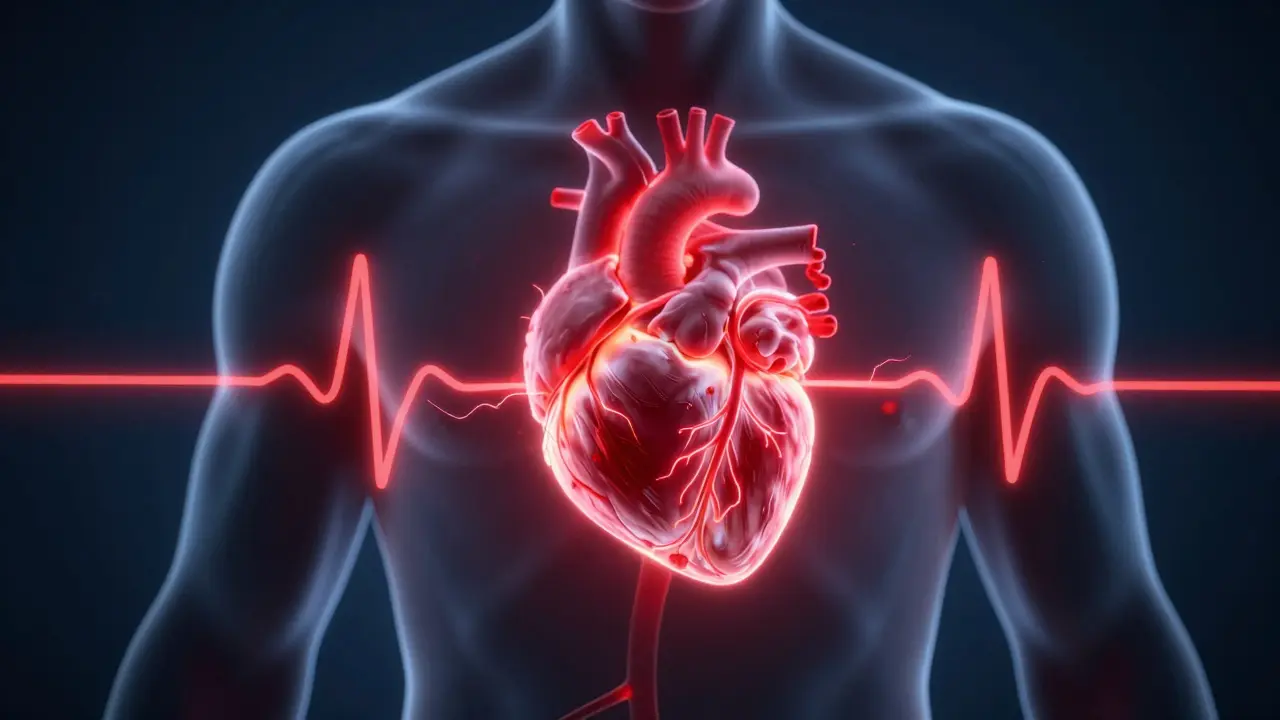 Eine 3D-Illustration eines leuchtend roten Herzens, die eine erhöhte Herzfrequenz symbolisiert.