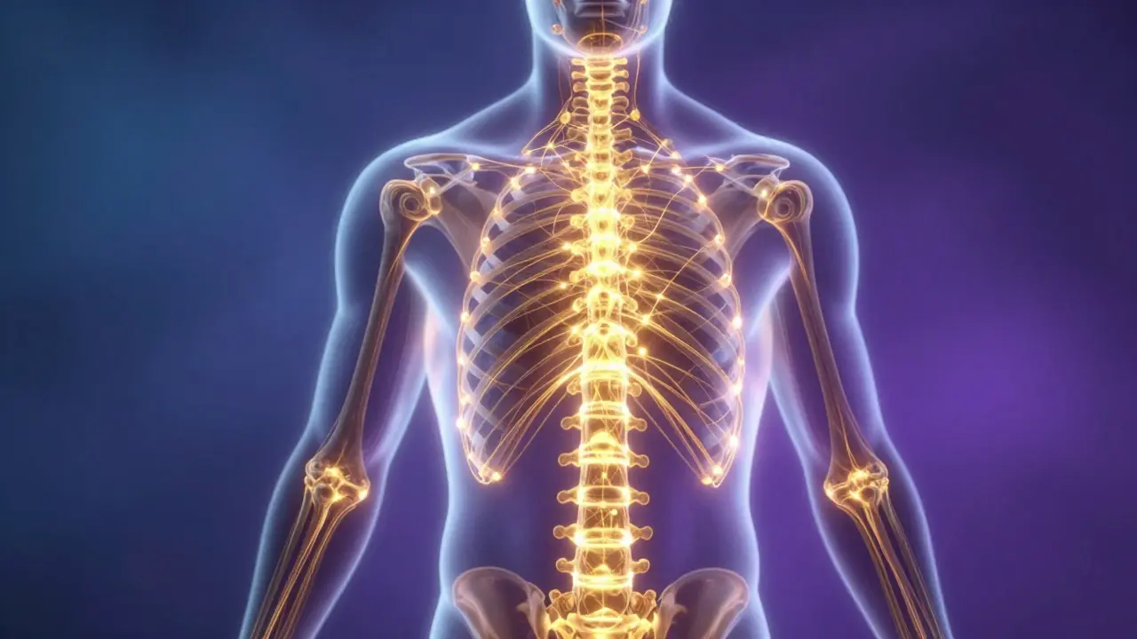 Konzeptdarstellung des Endocannabinoid-Systems im menschlichen Körper mit leuchtenden Rezeptoren.