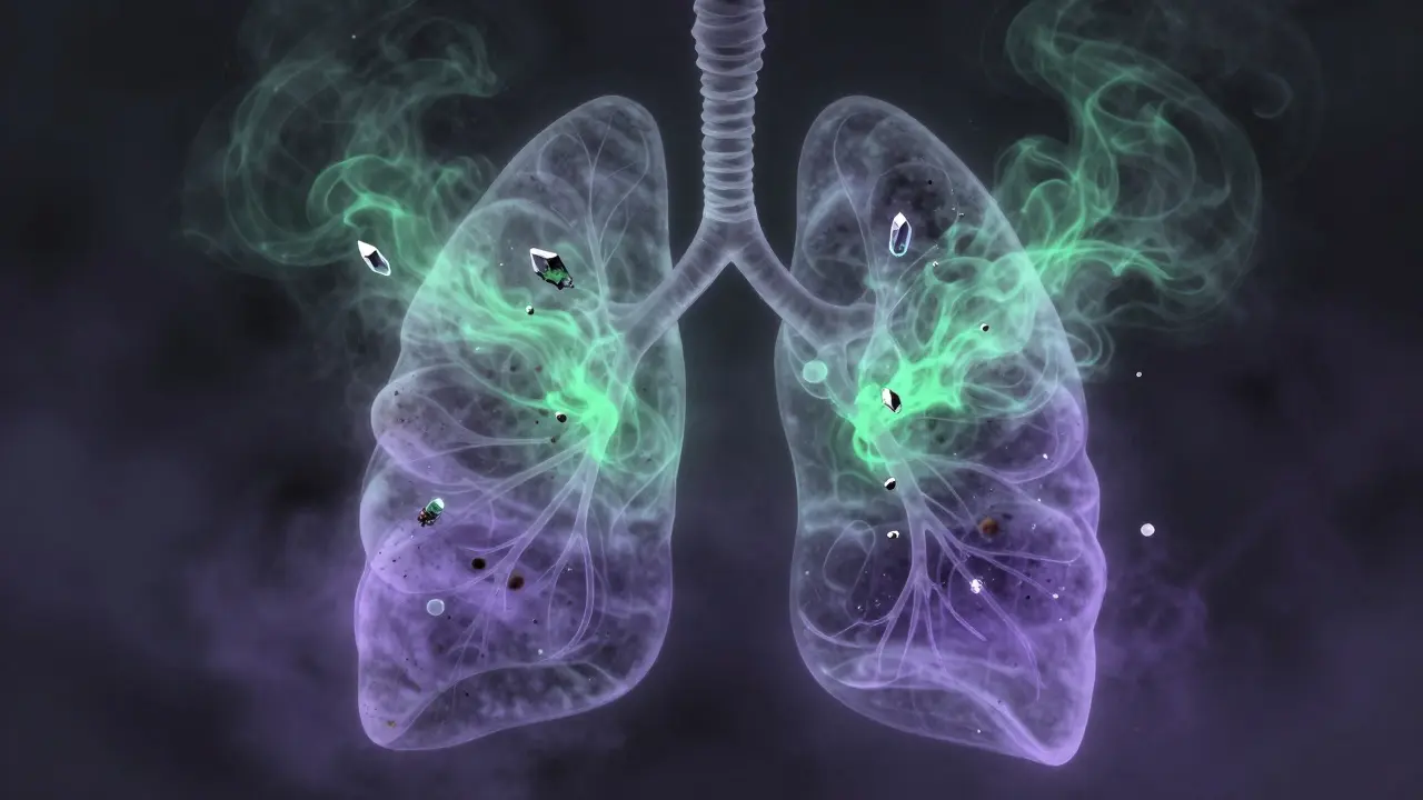 Konzeptuelle Darstellung von Dampf und chemischen Rückständen in der Lunge