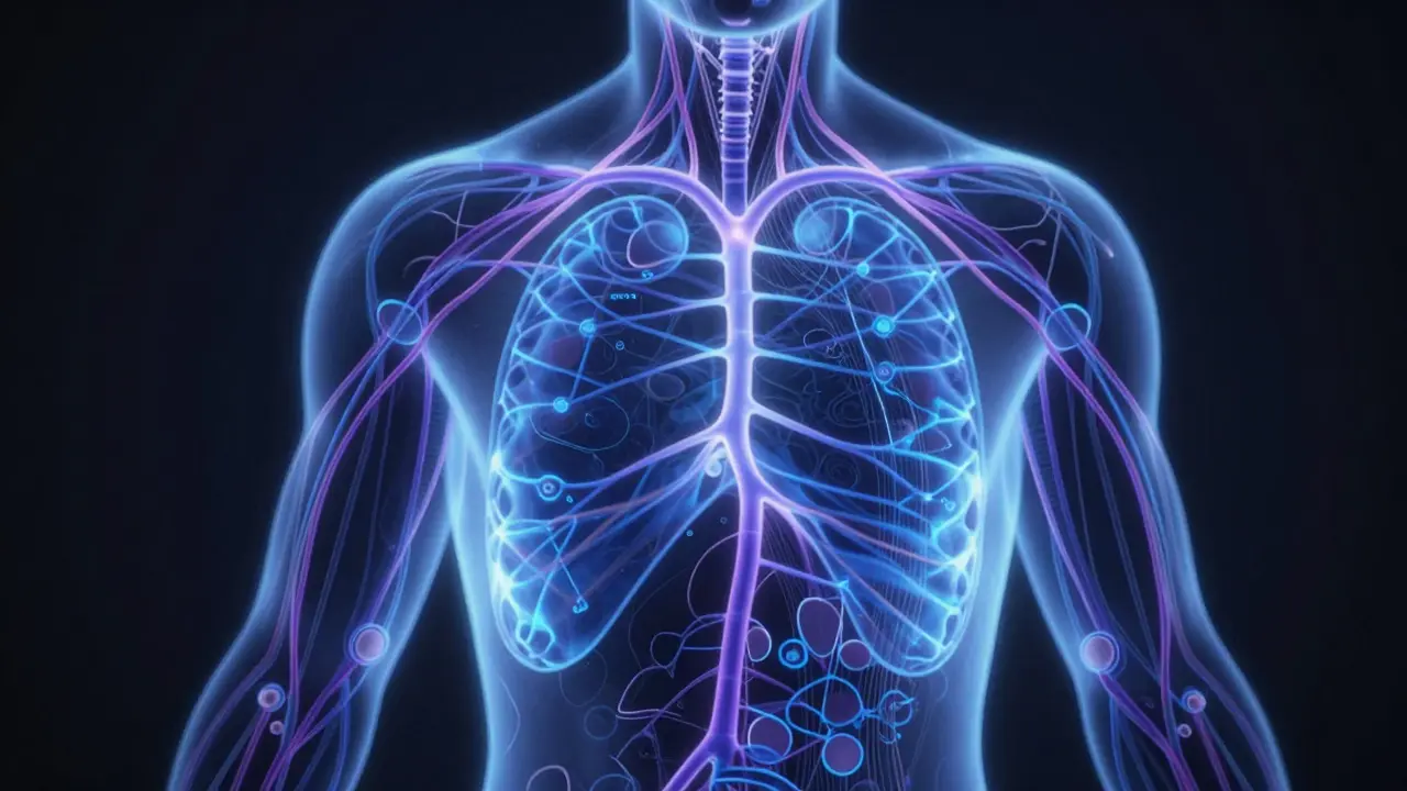 Abstract illustration of glowing neural endocannabinoid network