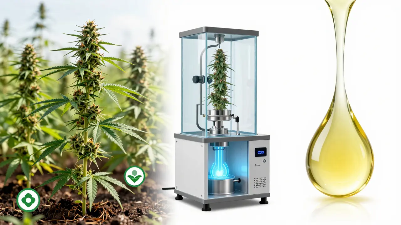 Illustration des sauberen CO2-Extraktionsprozesses von Hanf