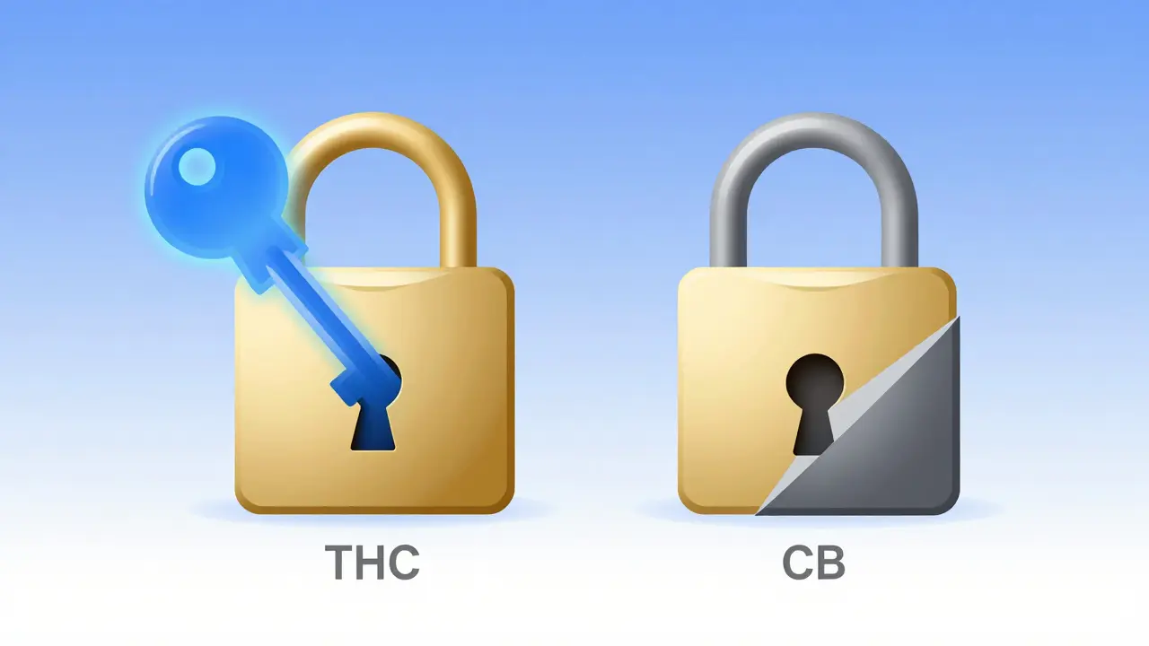 Illustration des Schloss-Schlüssel-Prinzips für CBD und THC im Gehirn