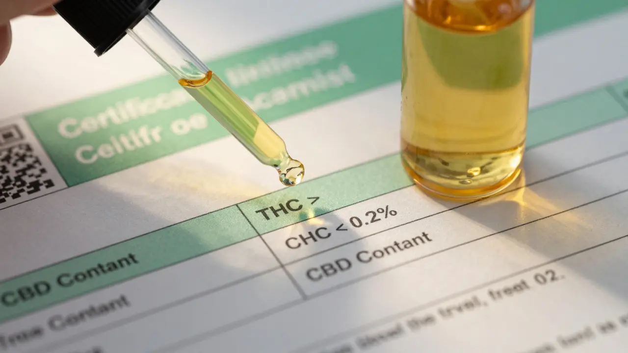 Labortestbericht und CBD-Ölflasche symbolisieren Transparenz