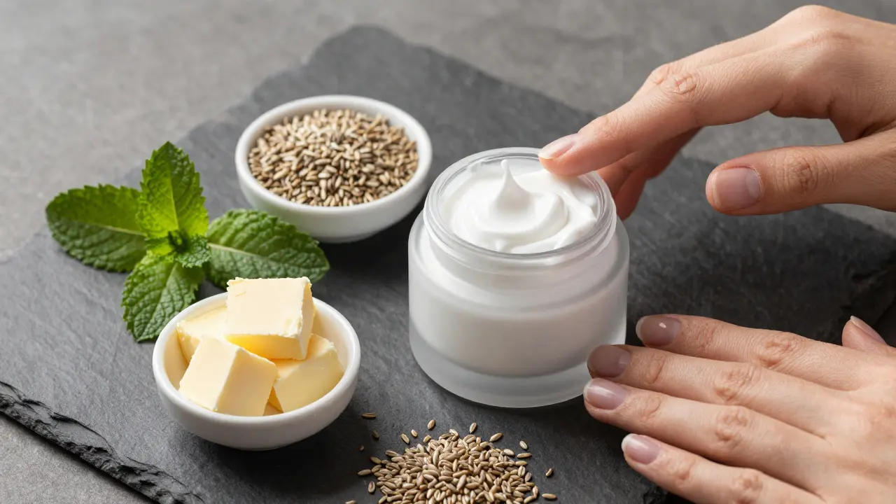 Natürliche Cremetube mit Minze und Hanfsamen für therapeutische Anwendung