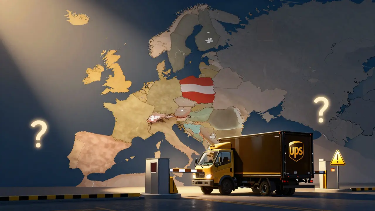 UPS-Lkw an der Grenze bei Zollkontrolle