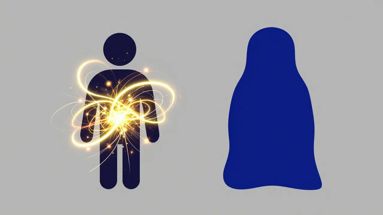 Visueller Vergleich der psychoaktiven Wirkung von THCP und körperlichen Sedierung von HHC-P