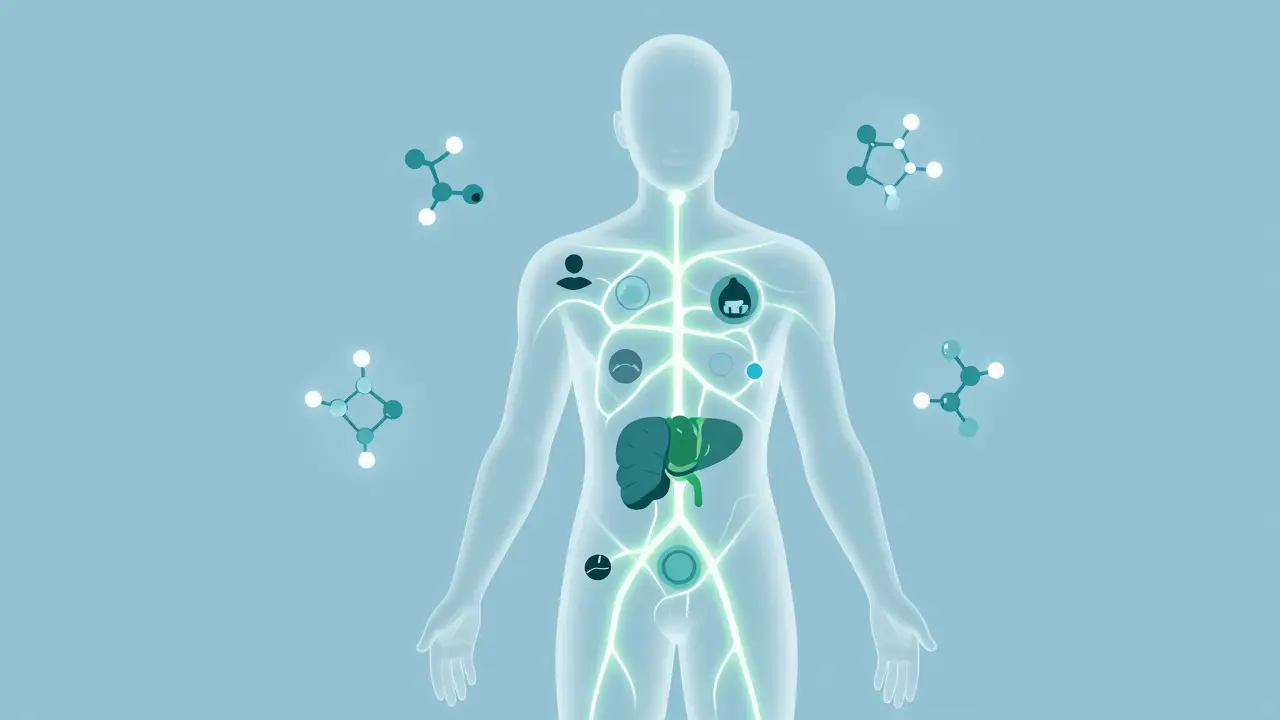 Abstrakte Illustration des Endocannabinoid-Systems und CBD-Moleküle
