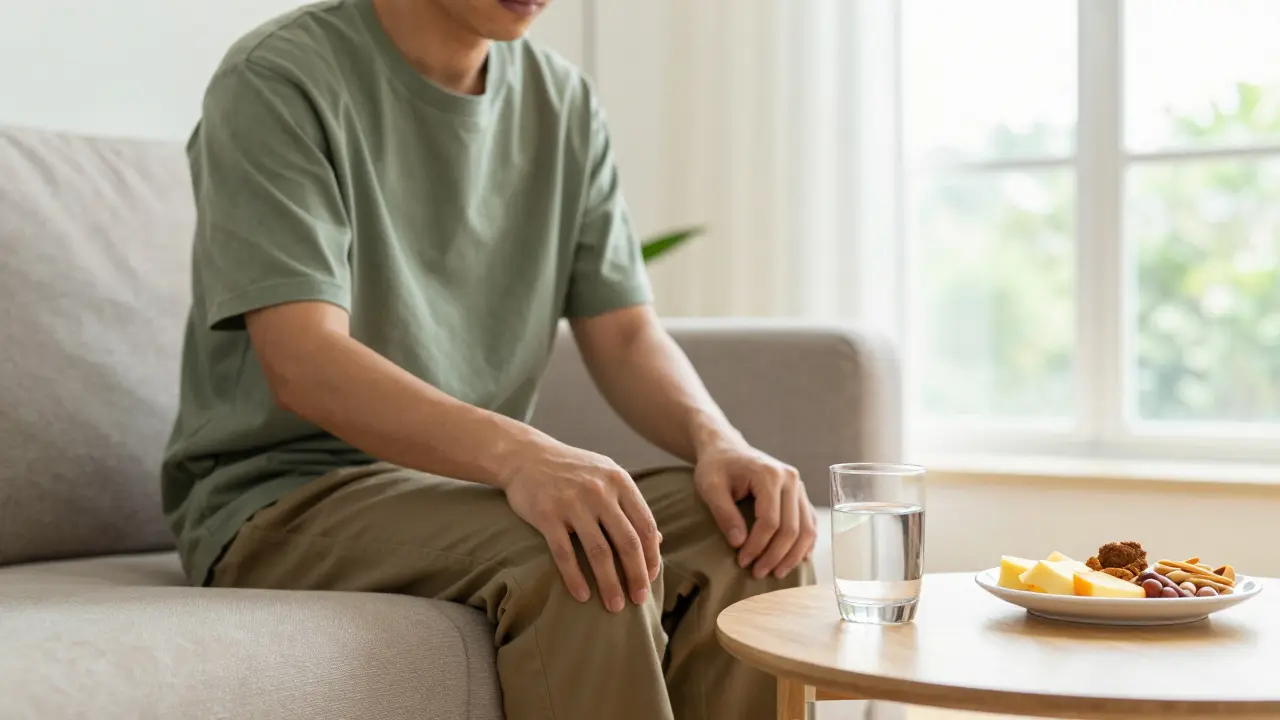 Person ruht sich aus, trinkt Wasser und frische Luft bei leichten Nebenwirkungen
