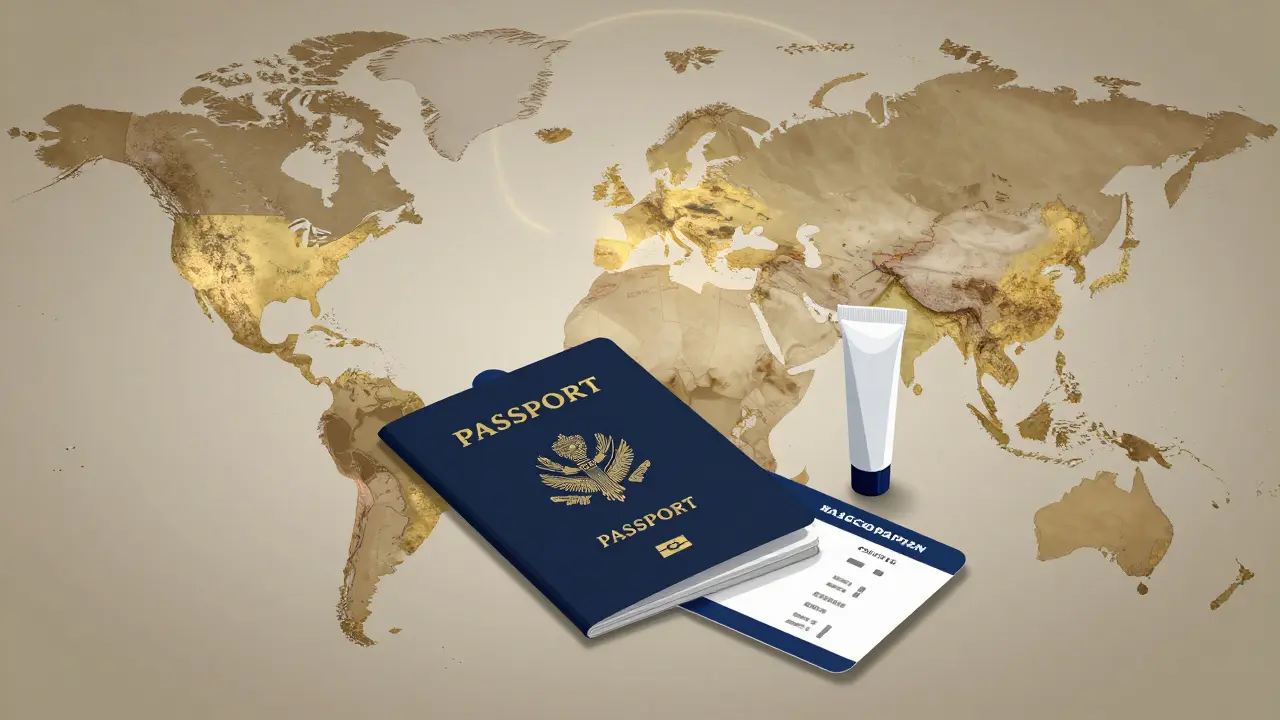 Reisepass und Weltkarte symbolisieren internationale Zollregeln