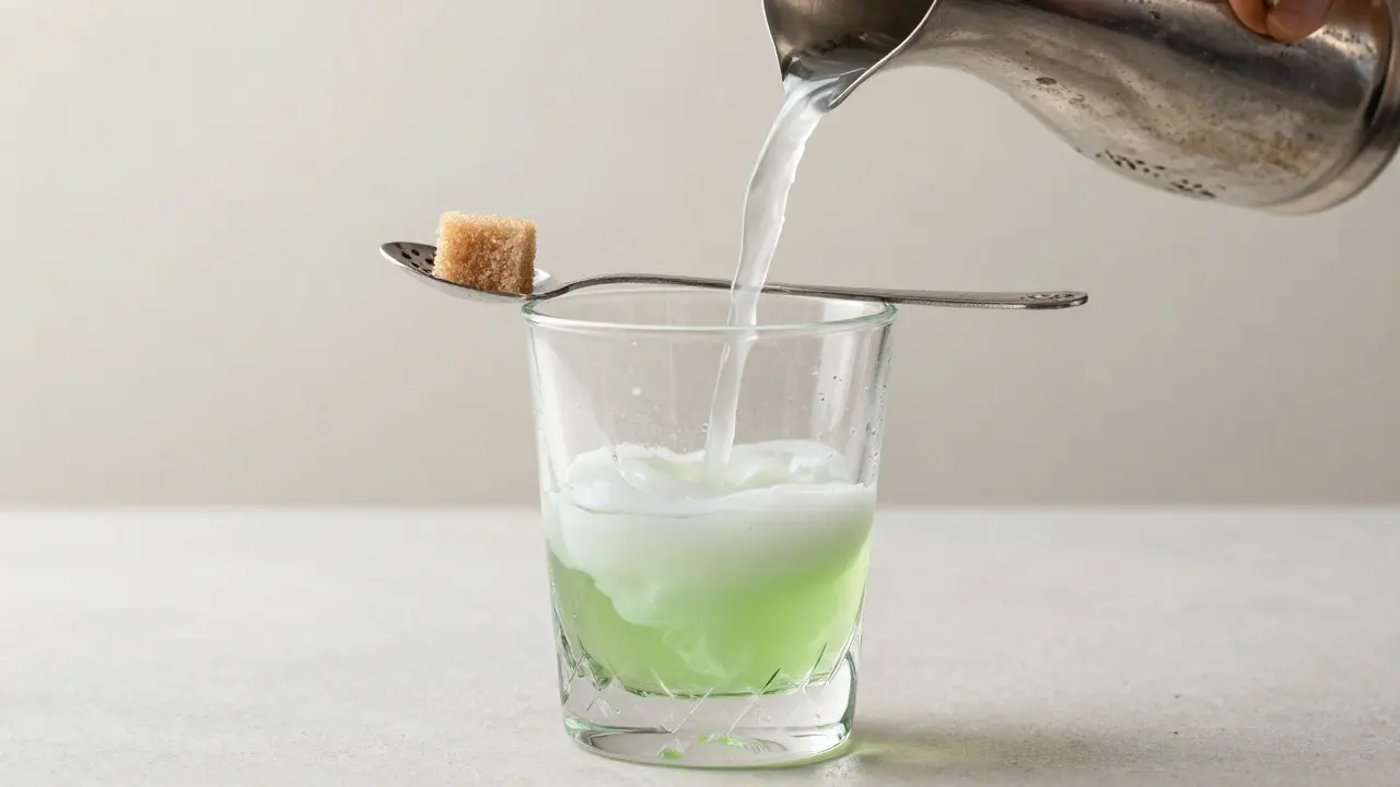 Traditionelle Zubereitung von Absinth mit dem Louche-Effekt