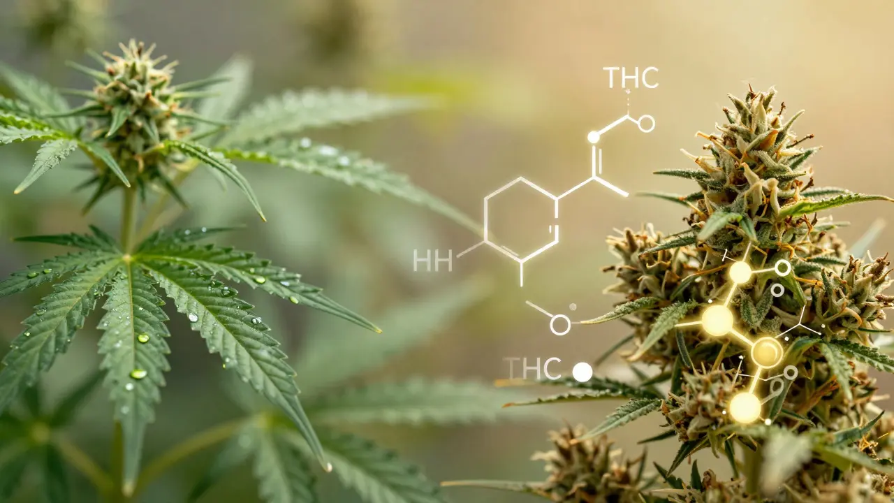 Abstrakte Darstellung der Trocknung und THC-Stabilität in Cannabis