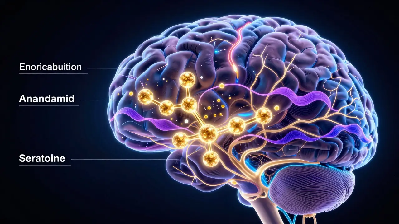 Abstrakte Darstellung des Endocannabinoid-Systems im Gehirn