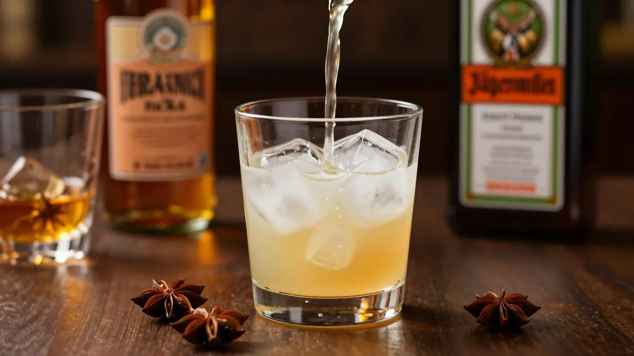 Anislikör wird mit Eis getrübt, milchig weißer Effekt im Glas