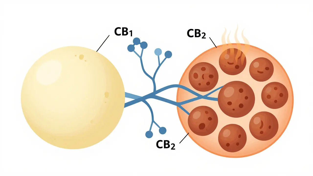 Illustration des Endocannabinoid-Systems und Fettzellen-Typen