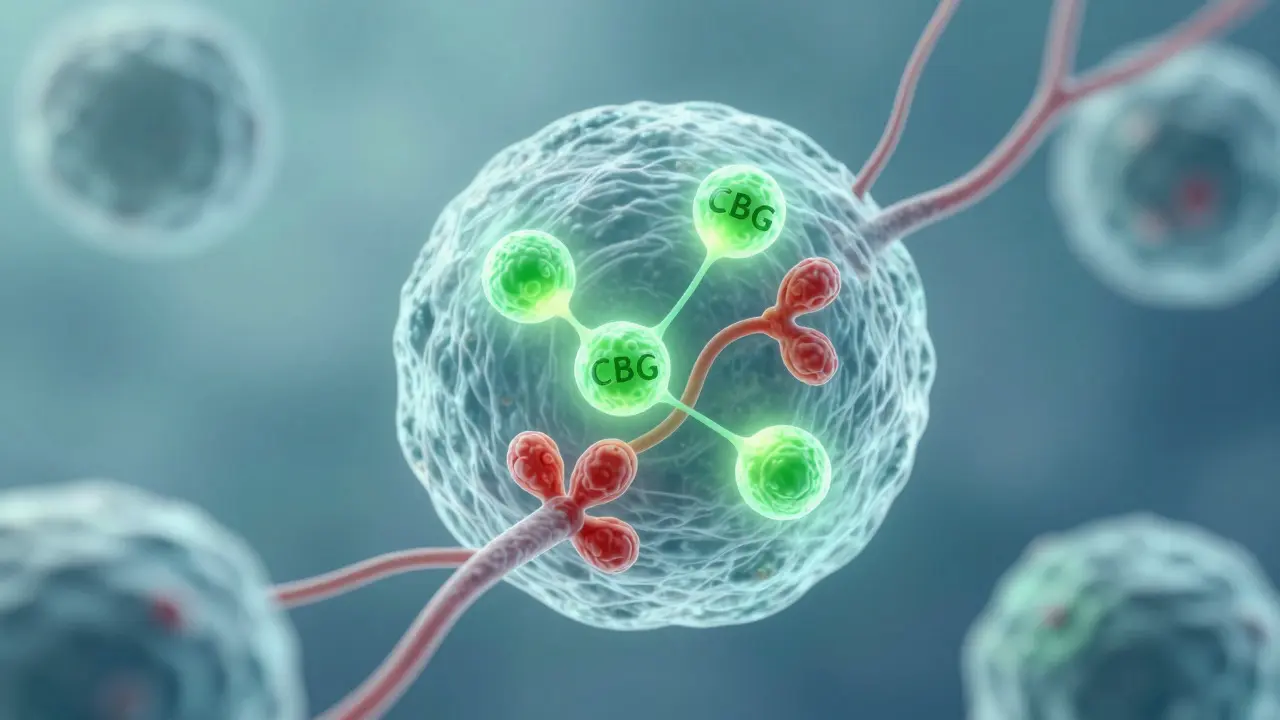 Microscopic view of CBG molecules calming inflamed nerve endings
