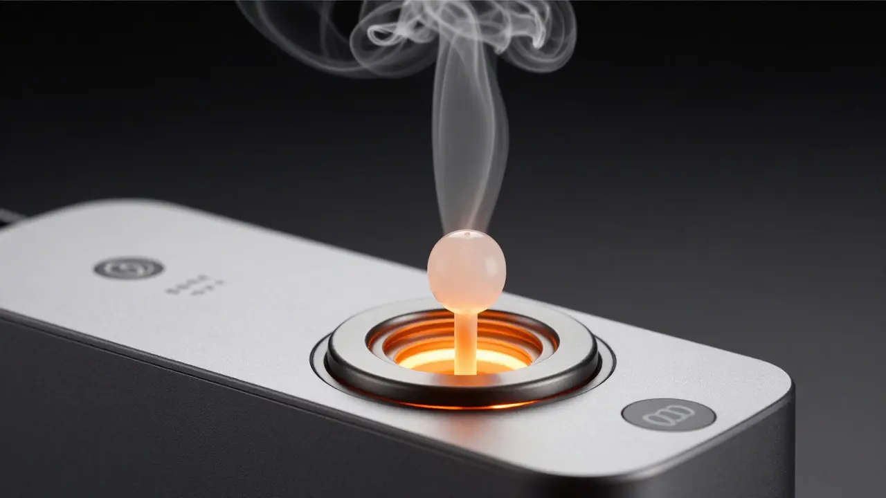 Moderner Vaporizer mit aufsteigendem Dampf und warmer Beleuchtung