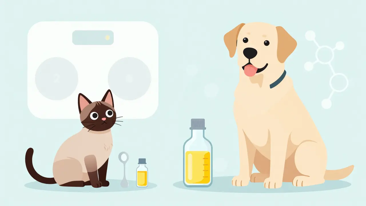 Vergleich der Dosierung für eine kleine Katze und einen großen Hund