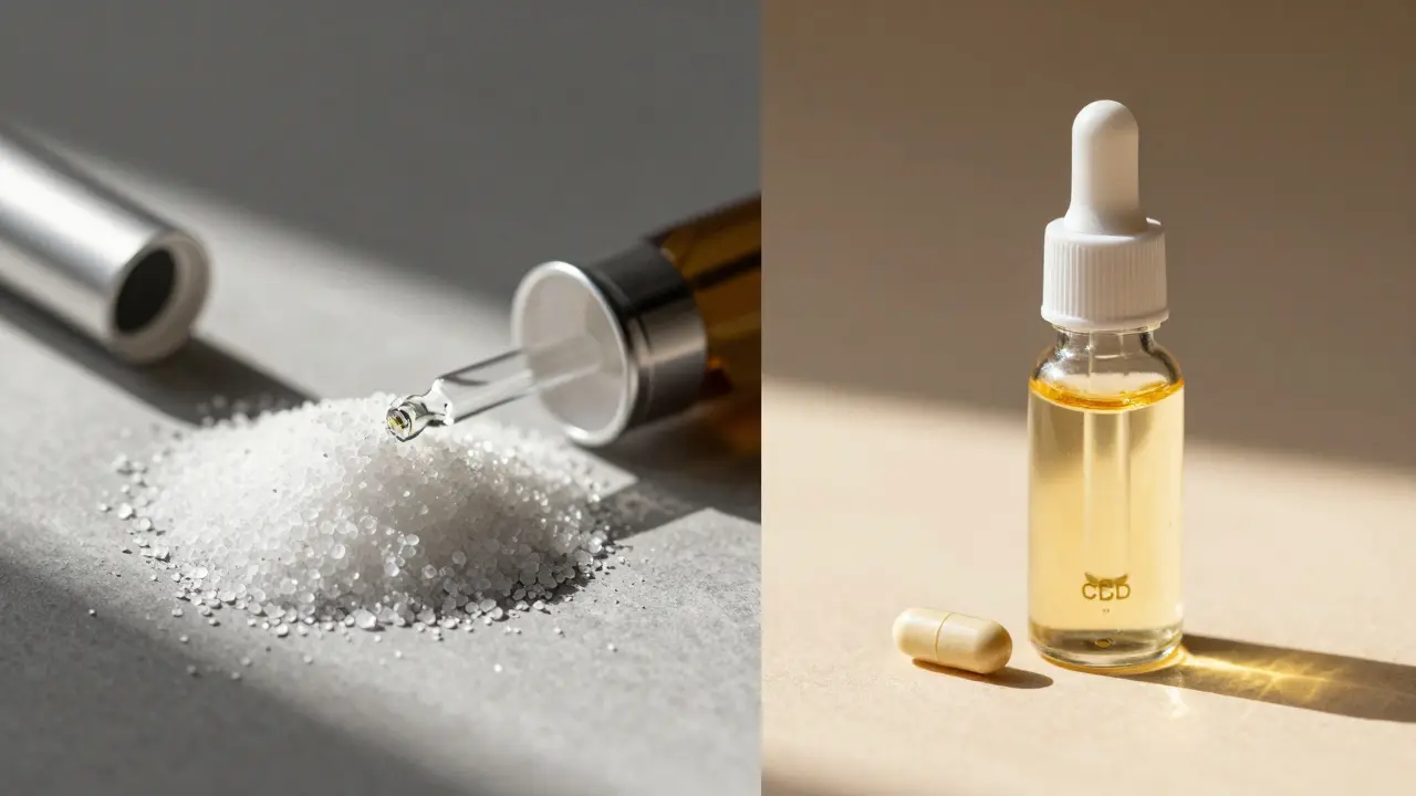Vergleich von CBD-Kristallen und Öl für unterschiedliche Aufnahme