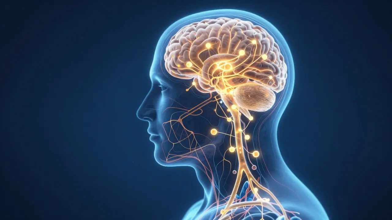 Abstrakte Darstellung des Endocannabinoid-Systems im menschlichen Körper