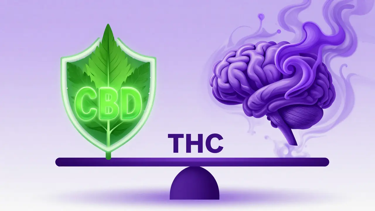 Abstrakte Darstellung von CBD als beruhigender Puffer gegen THC-Anxiety