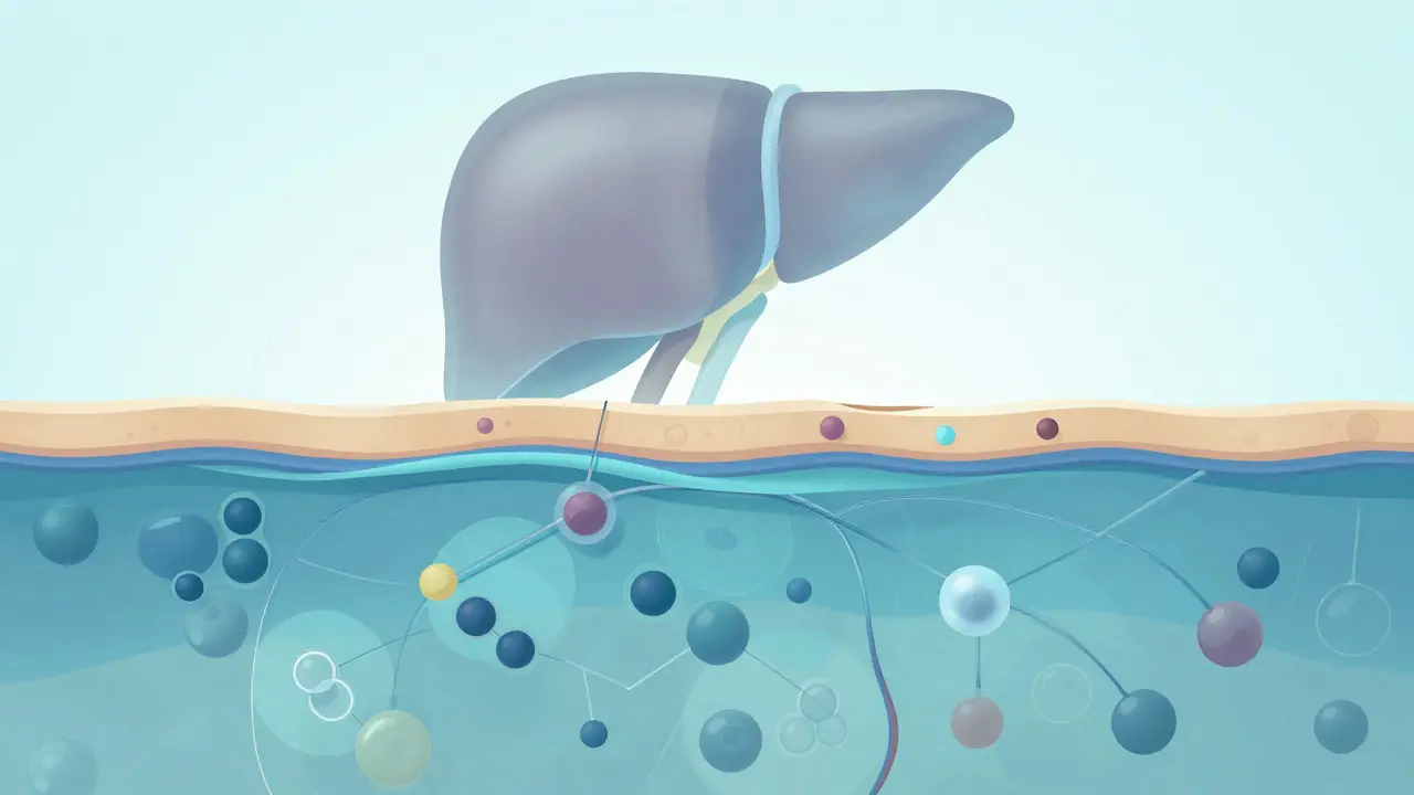 Scientific illustration of skin barrier blocking systemic absorption